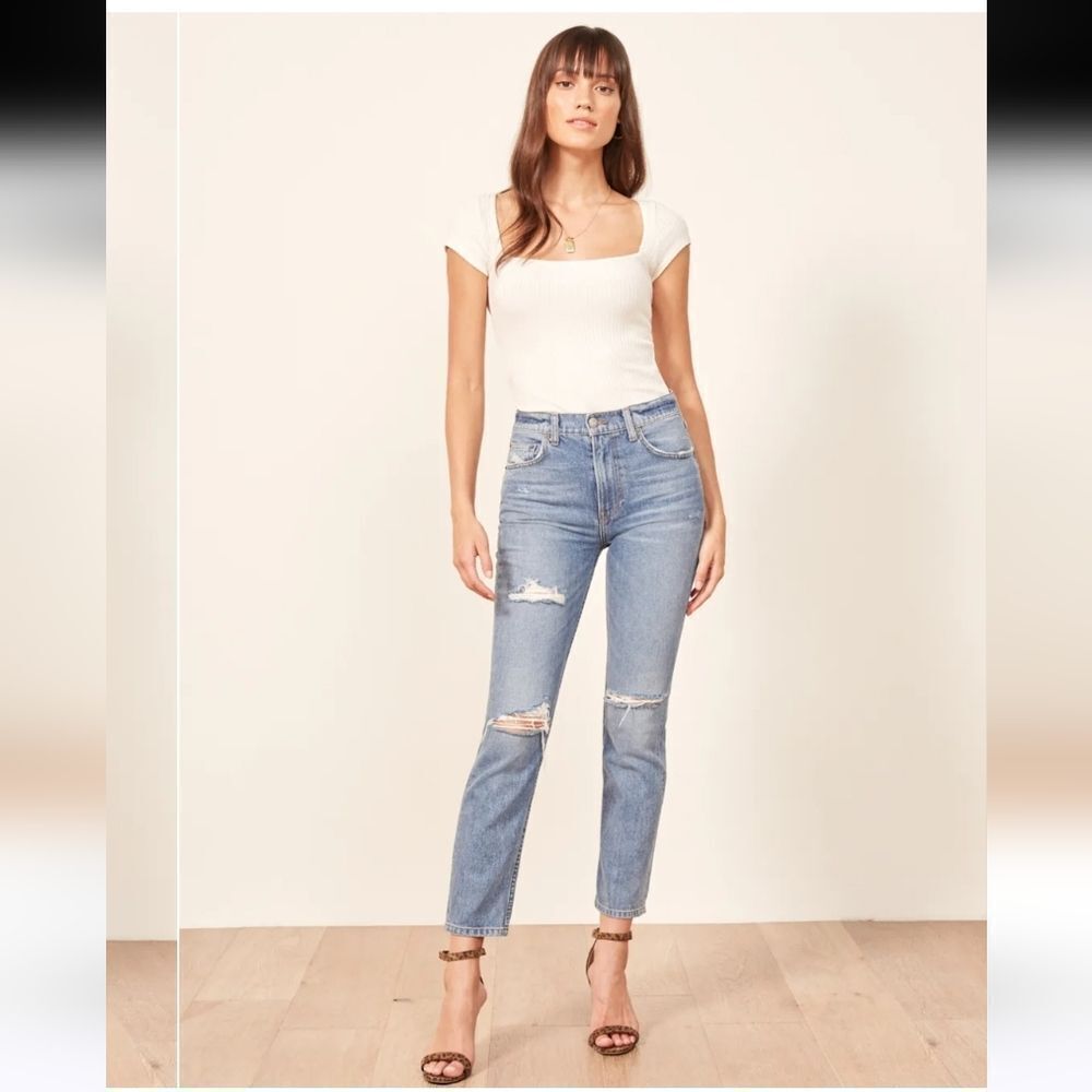 Reformation Julia High Cigarette Jean Antigua Medium Wash Size 27